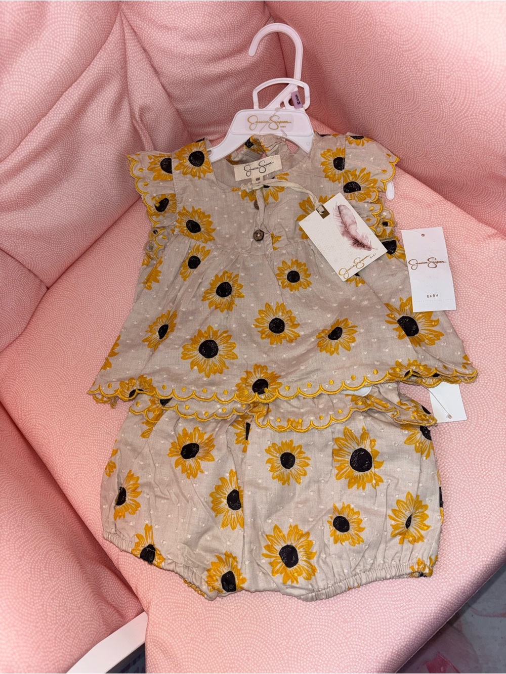 Jessica Simpson Beige Sunflower Girls Pajama Set with Yellow Accents